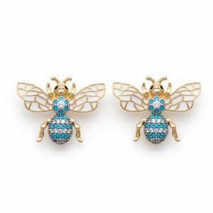 CZ GOLD BLUE BEE ENAMEL EARRINGS